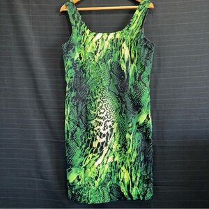 Premise Women’s Green Black Snake Skin Print Sleeveless Shift Sheath Dress 10